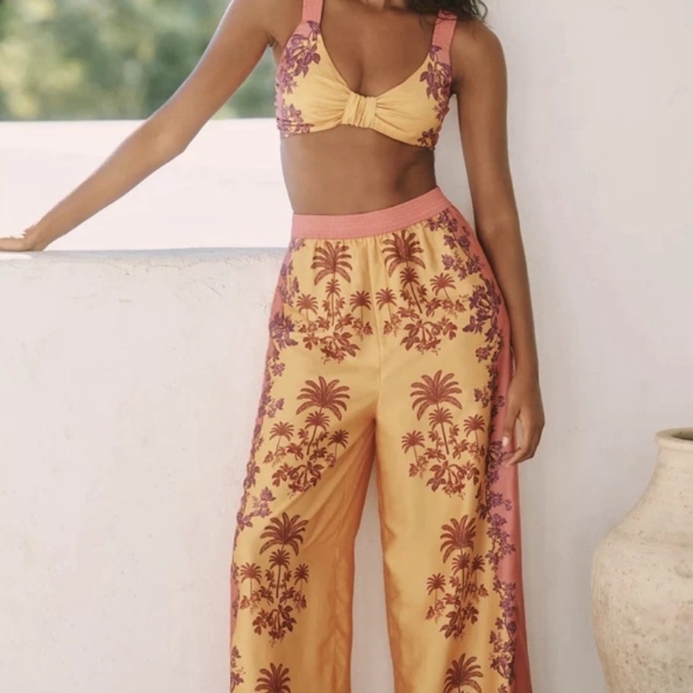 Celandine Anthropologie Beach Club 2 piece outfit set pants crop top medium New